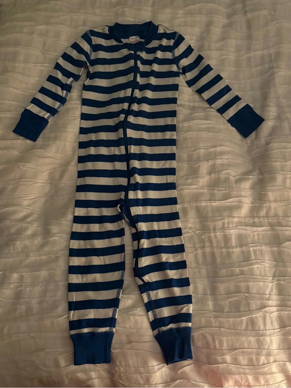 Hanna Andersson Navy and White Striped Zip-Front Footie